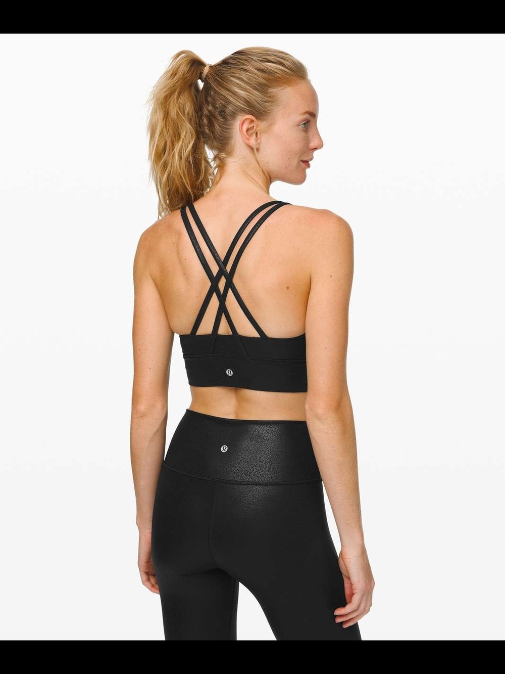 Lululemon Energy Bra Long Line *Foil Luminosity Foil Print Black Black